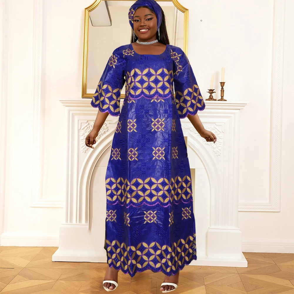 

H&D New African Dresses For Women Embroidery Bazin Red Dresses Ankara Rich Long Robes Nigeria Party Tradition Wedding Ramadan