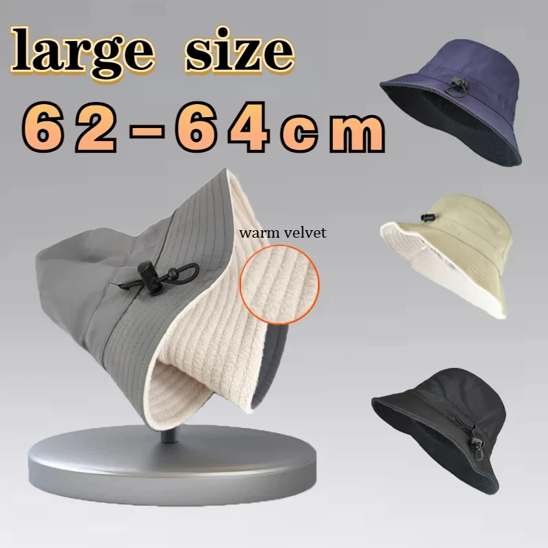 2024 Big Size XXL64cm Warm Winter Hat Men Women Big Head Thickening Bucket Hat Deepened Large Size 62cm Plush Fisherman Caps