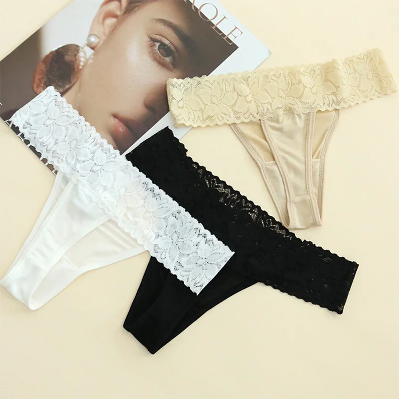 3 PACK 100% Natural Silk Women Sexy Thong Lace Waist T-back Panties Underwear Lingerie M L XL TG230
