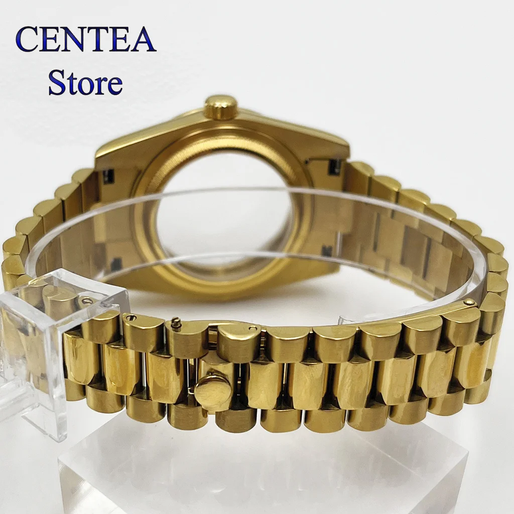 RICHUS-caja de reloj dorada, cristal de zafiro, tipo diamante, compatible con NH35, NH36, ETA2824, Miyota8215, movimiento automático, 36/39mm