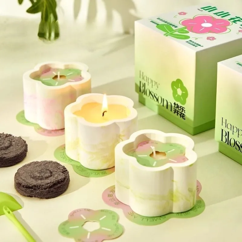 Happy Blossom Flower Shaped Scented Candle Creative Aromatherapy Candle for Home Decor Relaxation Gift