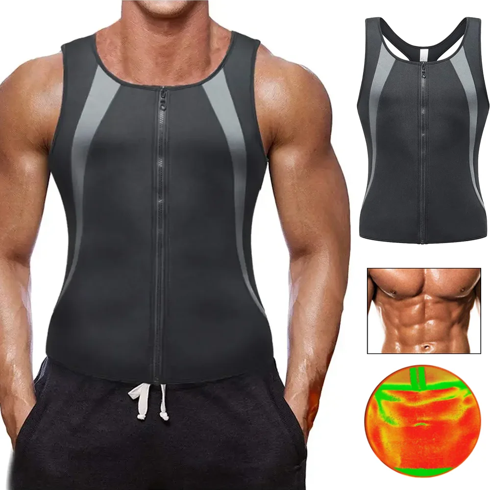 Men Body Shaper Waist Trainer Vest Slimming Sauna Sweat Suits Tummy Control Tank Tops Abs Workout Shapewear Burn Fat Undershirts