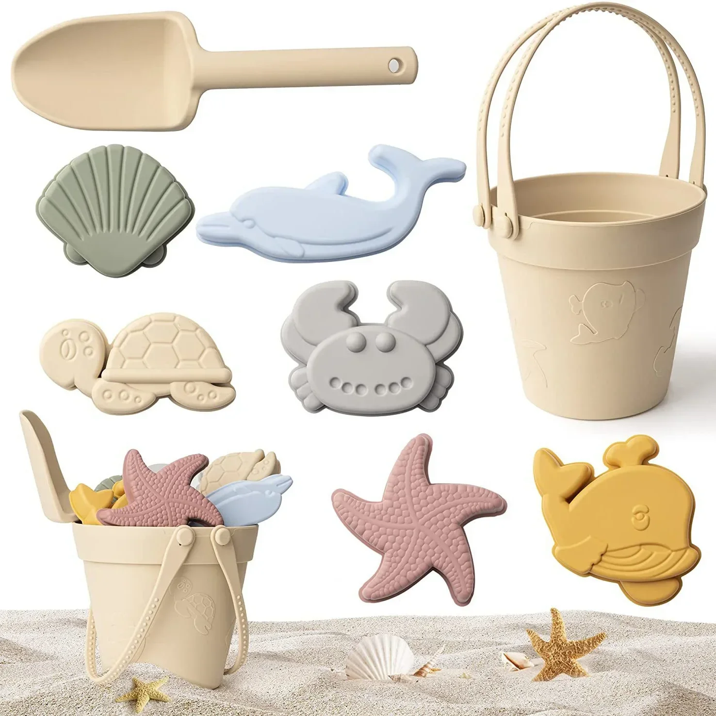 

Children Silicone Beach Toy Shovel Ocean Outdoor Parent-child Beach Portable Beach Bucket Durable Sand Digging And Storage Tool