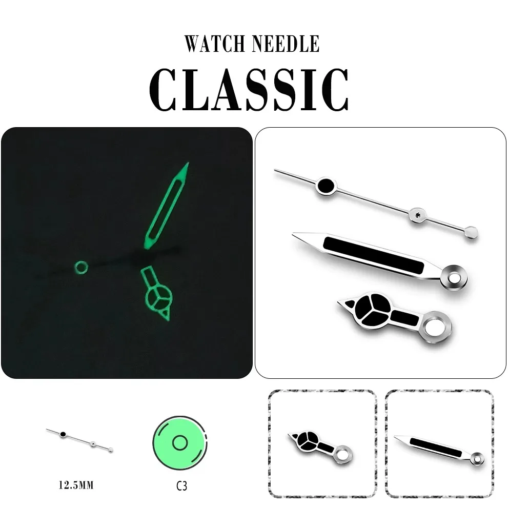 Watch Accessories Three-hand Black and green luminescent hand Applicable to NH35NH36 movement