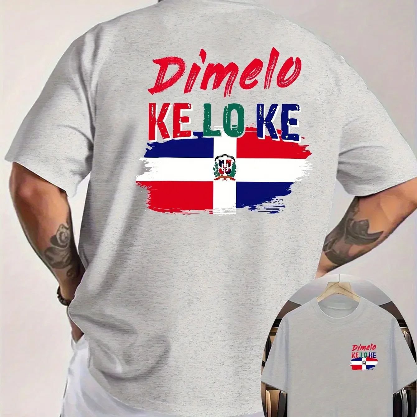 Men's Dominican Republic Flag T-shirt Dimelo Ke Lo Ke Pattern Hip-hop Street Style Loose Casual Pure Cotton Summer Top