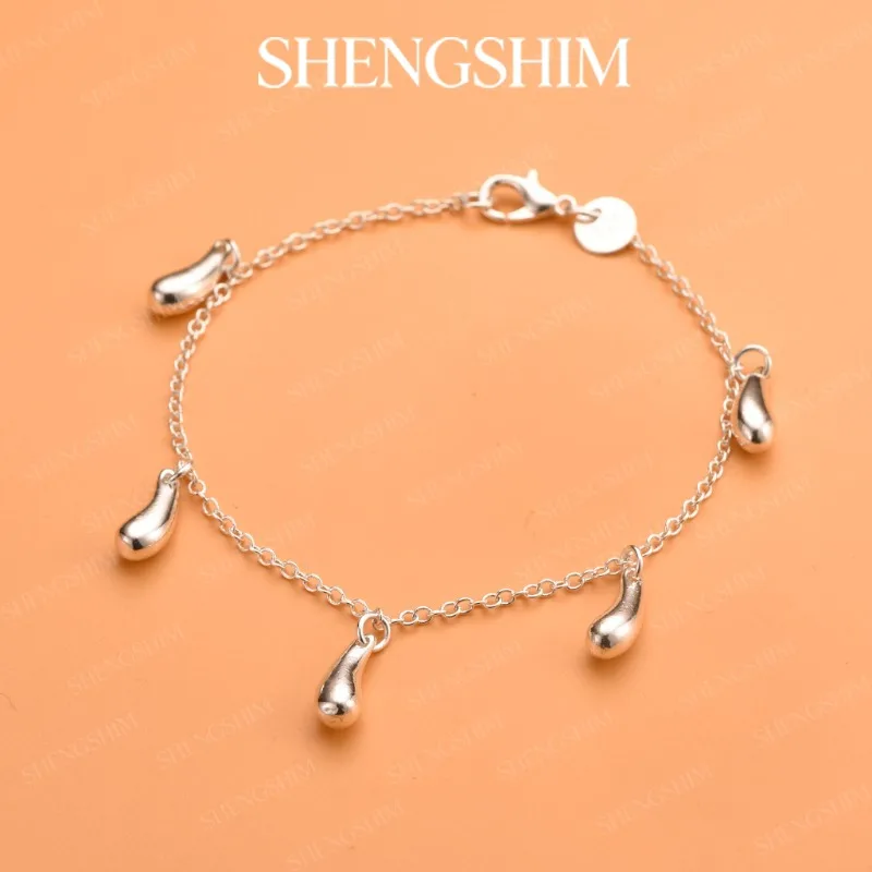 SHENGSHIM 925 Sterling Silver Five Teardrop Pendant Bracelet Bangle For Women Fashion Jewelry Birthdays Party GIft Engagements