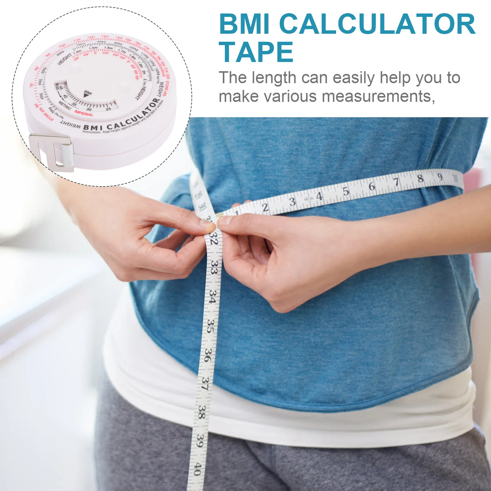 

2pcs Round Bmi Measuring Tape Lightweight Body Waist Health Monitor For Home Hospital Clinic Use Retractable Bmi Ruler
