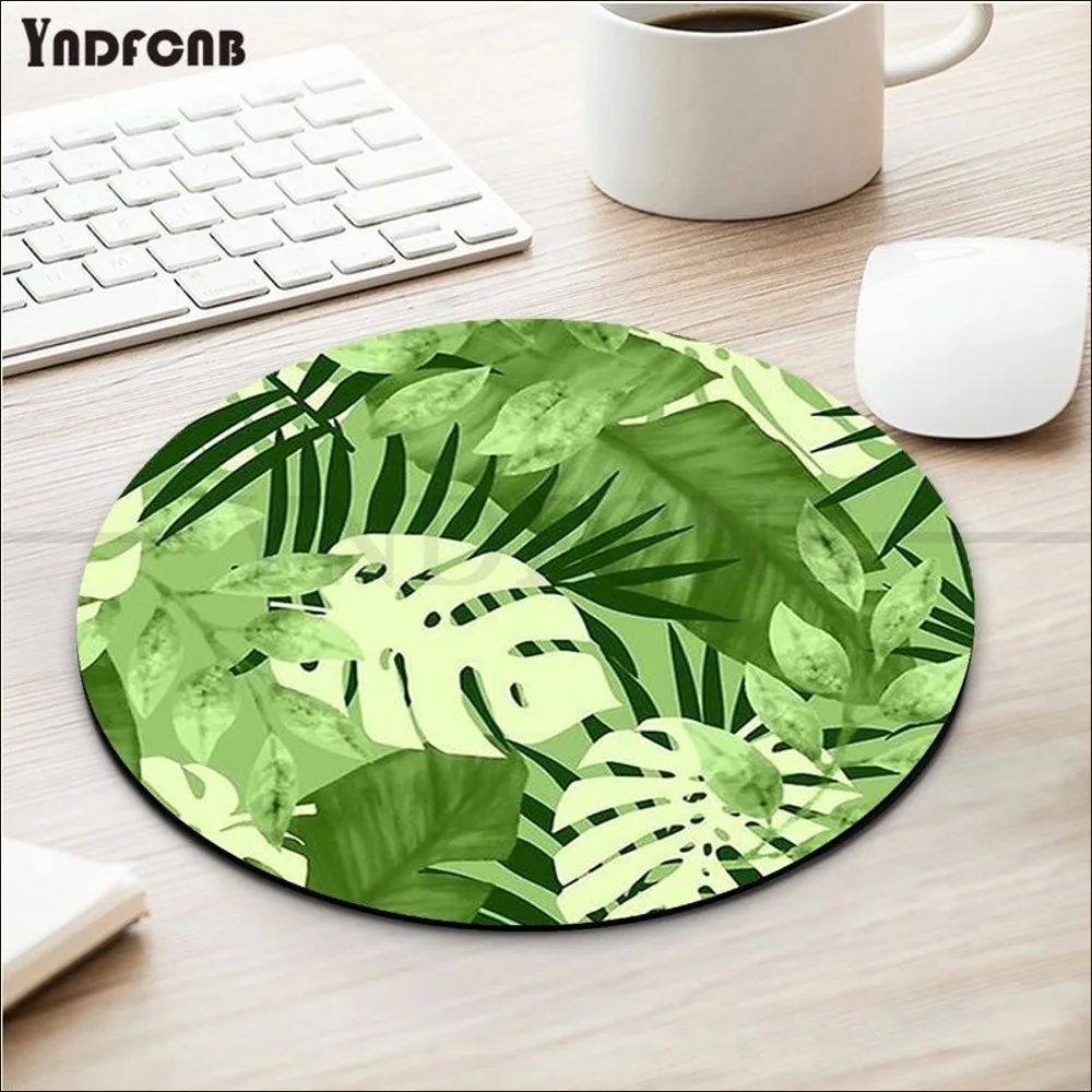 Green Tropical Mousepad Round Custom Skin Desktop Desk Mat Kawaii Gaming Accessories Students Writing Pad for PC Mouse Carpet