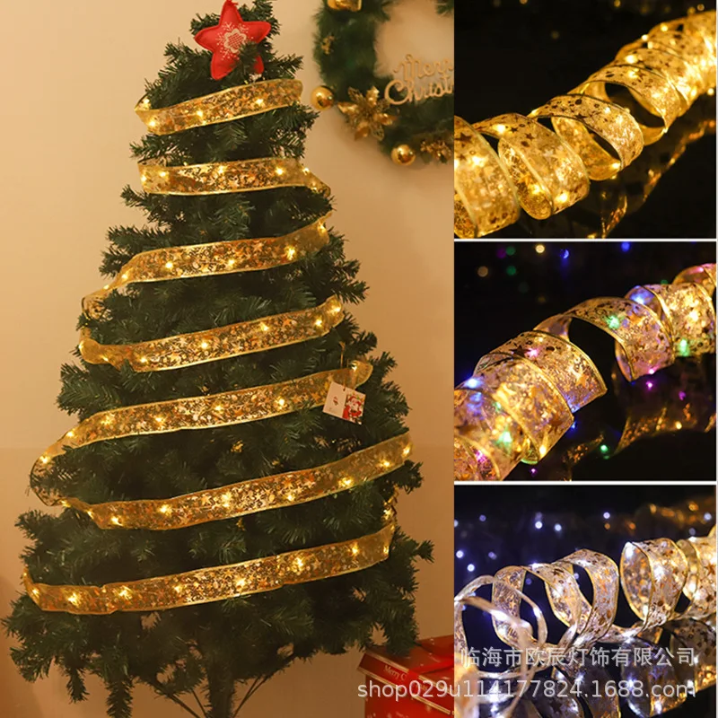 

Christmas LED Ribbon Lights Decoration Wire Satin DIY Bows Lights String Gift Box Ribbon LED Christmas Tree Ornaments Decoration