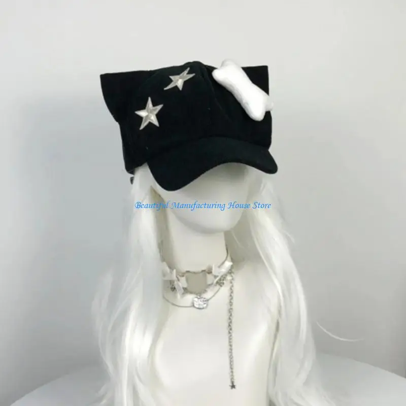 

E56A Fashion Cats Ear Sun Caps Street Wear Baseball Hat Women Girl 2000s Baseball Hat