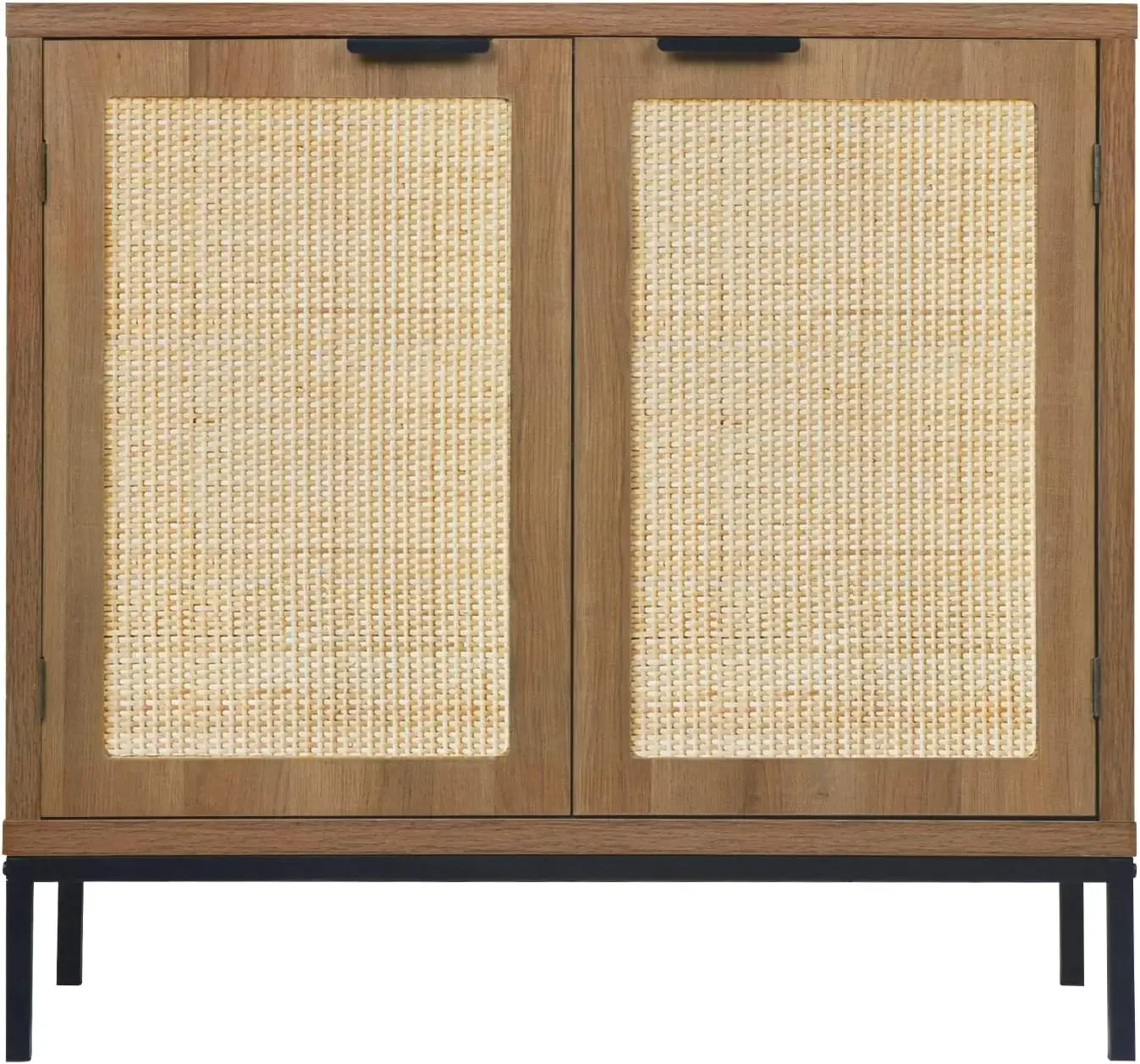 

Accent Storage Cabinet with 2 Rattan Doors, Mid Century Natural Wood Sideboard Furniture for Living Room,Rustic Oak/White/Black