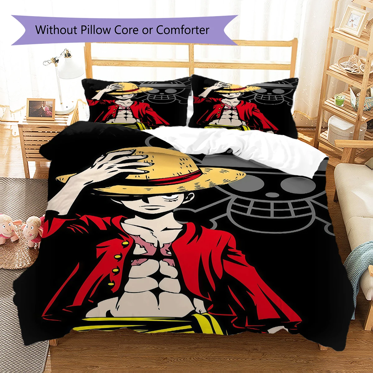 Luffy D 3 Pieces Bedding Set, Digital Print Duvet Cover, No Core, Extra Large Size, Gift -HYQ52