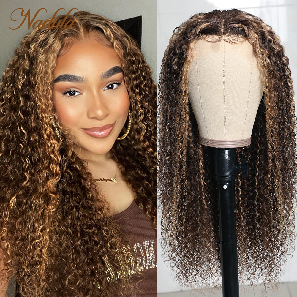 Nadula Hair Curly 13x4 Lace Frontal Wigs 150% Density Blonde Highlight Wig Human Hair Pre Plucked With Baby Hair For Women