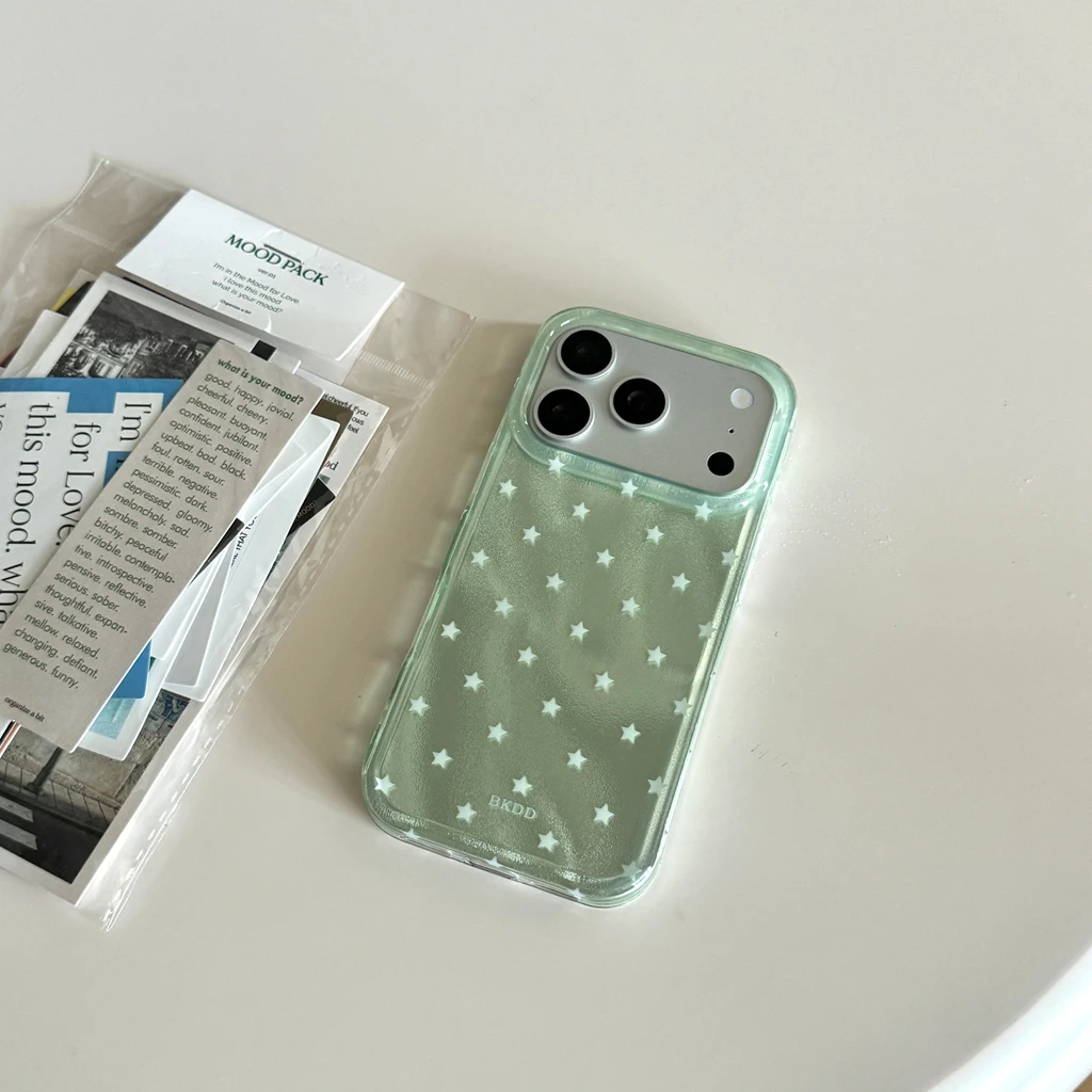 Frische Grüne Vollständig mit Sternen Bedruckte Dopamin Süße Mädchen Stoßfeste Schutzhülle für iPhone 18 17 16 15 14 Pro Max – Detail 2