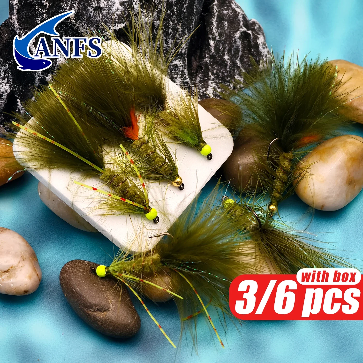 ANFS Assorted Woolly Bugger,Olive Streamers Wet Fly For Trout, Salmon,Pike & Bass Fishing - Fly Fishing Lures of 3pcs /6pcs