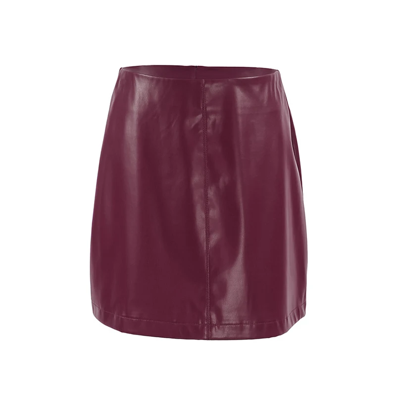 Women\'s Sexy Red Leather Mini Skirt, High Waist, A-line Zipper, Female Short Skirts, Burgundy, New Fashion, Autumn, Winter, 2024