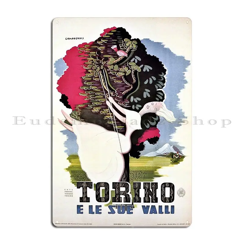 Vintage Italian Travel Turin Italy Girl On A Garden Swing Metal Plaque Design Iron Club Wall Decor Living Room Tin Sign Poster