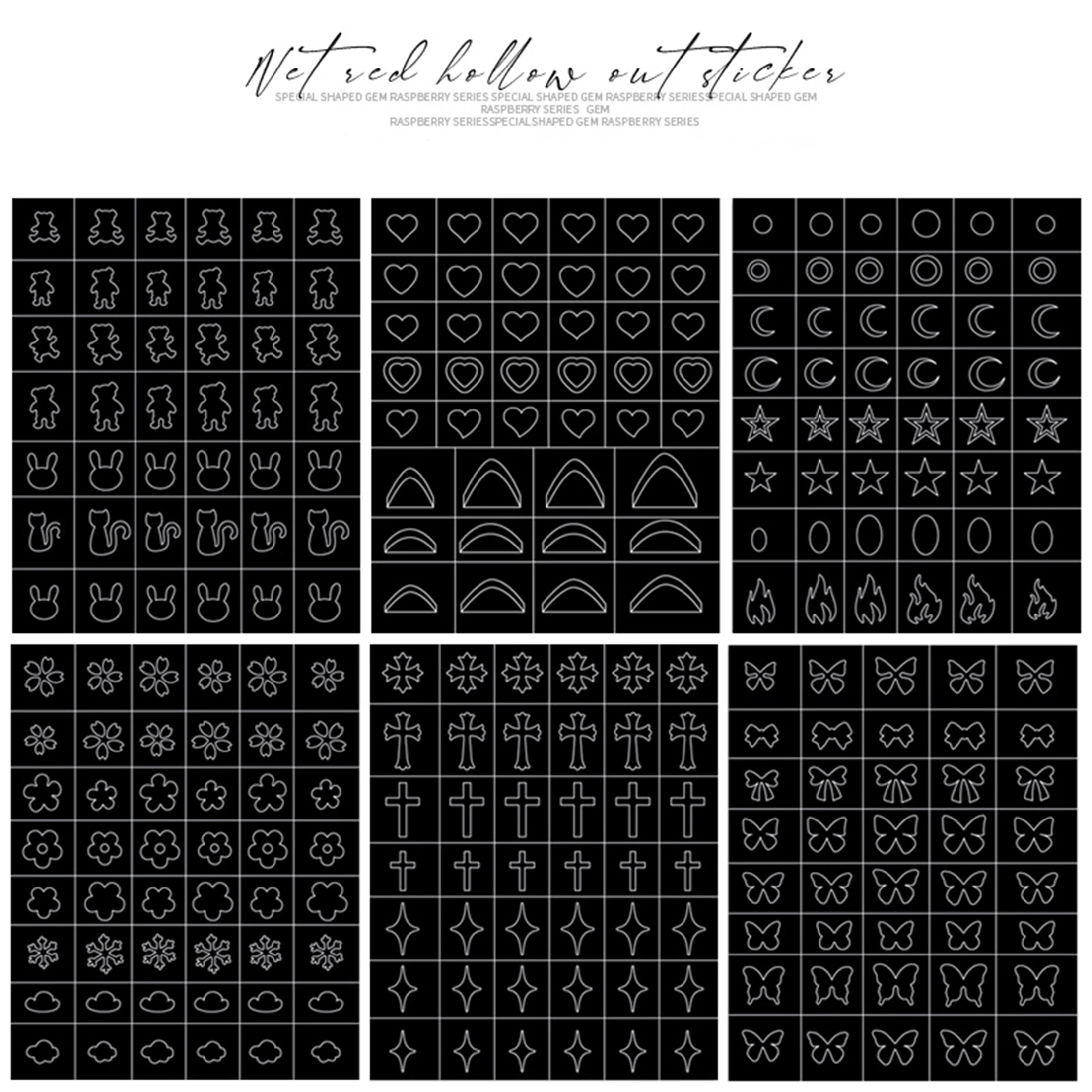 Hollow Out Nail Art Sticker Spray Painting Template Butterfly Love Heart Flower Nail Decal DIY Nail Decoration Press On Nails