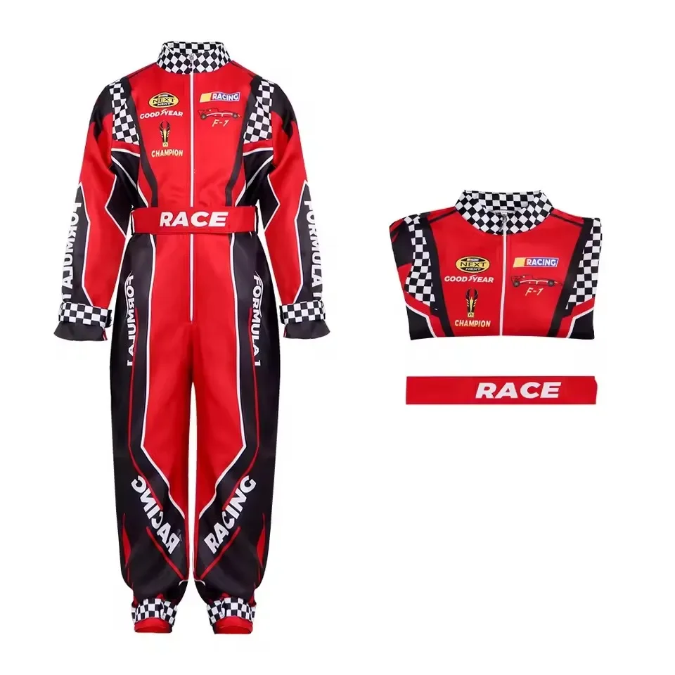 

Racer Cosplay Costume Red Classic One-Piece Training Racing Uniform Suit For Boys girls Halloween Karting Jersey Clothes