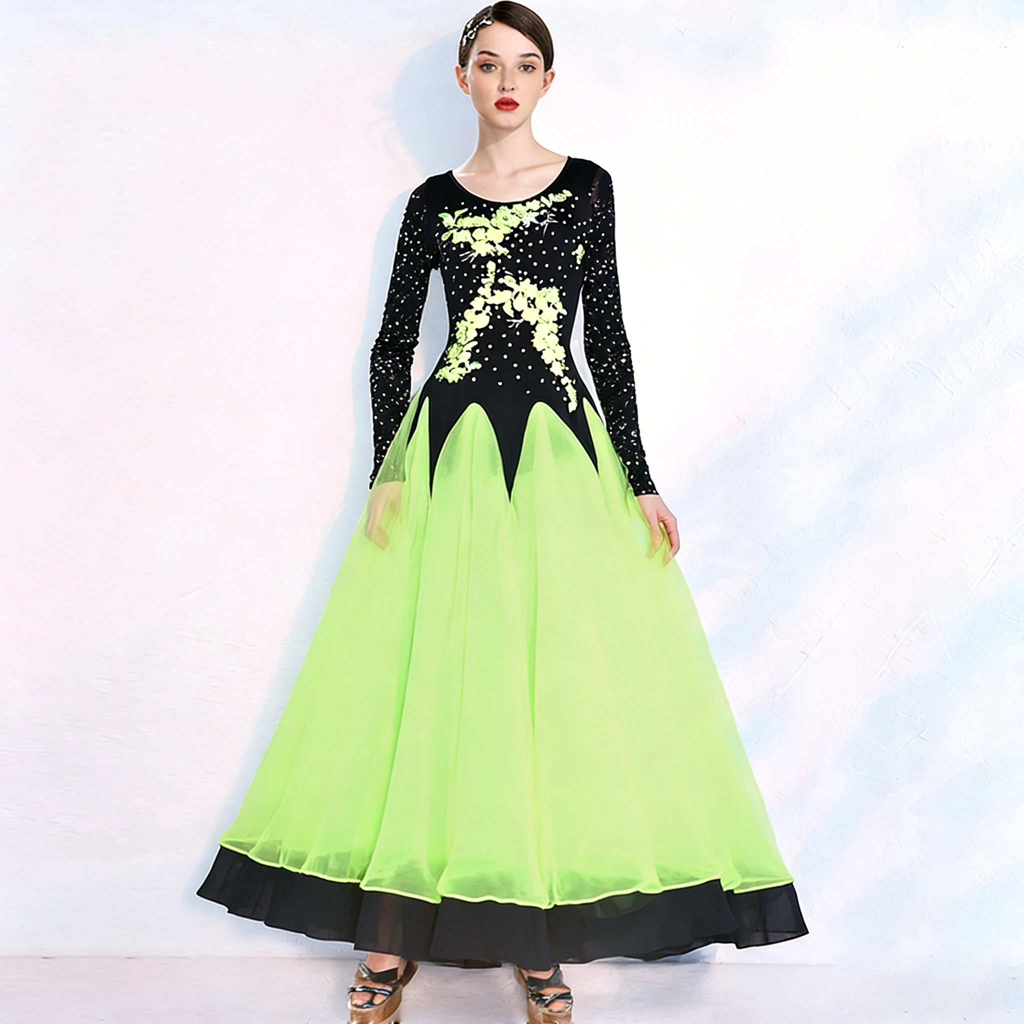 

Waltz Dress Women's Sling Prom Dress Standard Ballroom Dance Royal Blue Competition Rose Red Decal Rhinestone Dance Dress