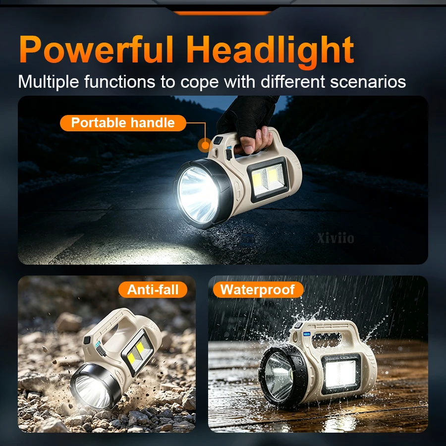 Multiscene Handheld LED Torch Solar Type‑C Rechargeable Waterproof COB Flashlight For Outdoor Camping Hiking Household Emergency view 6