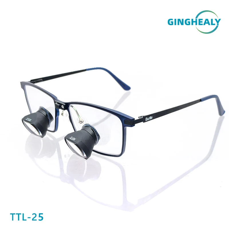Ginghealy 25 TTL Galilean Customized 2.5X Loupes 2.5X/3.0X/3.5X Square Lens Clear Vision for Surgery 2 color Titanium Frames