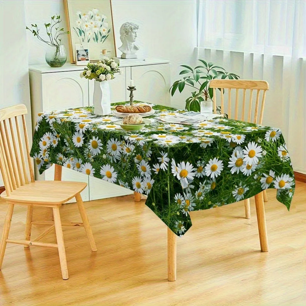 Tablecloth/Daisy Floral Pattern/Easy to Clean/Beautiful/Durable Made of Polyester Fiber/Suitable for Everyday Use in Rustic Home/Creating Fresh Romantic Atmosphere