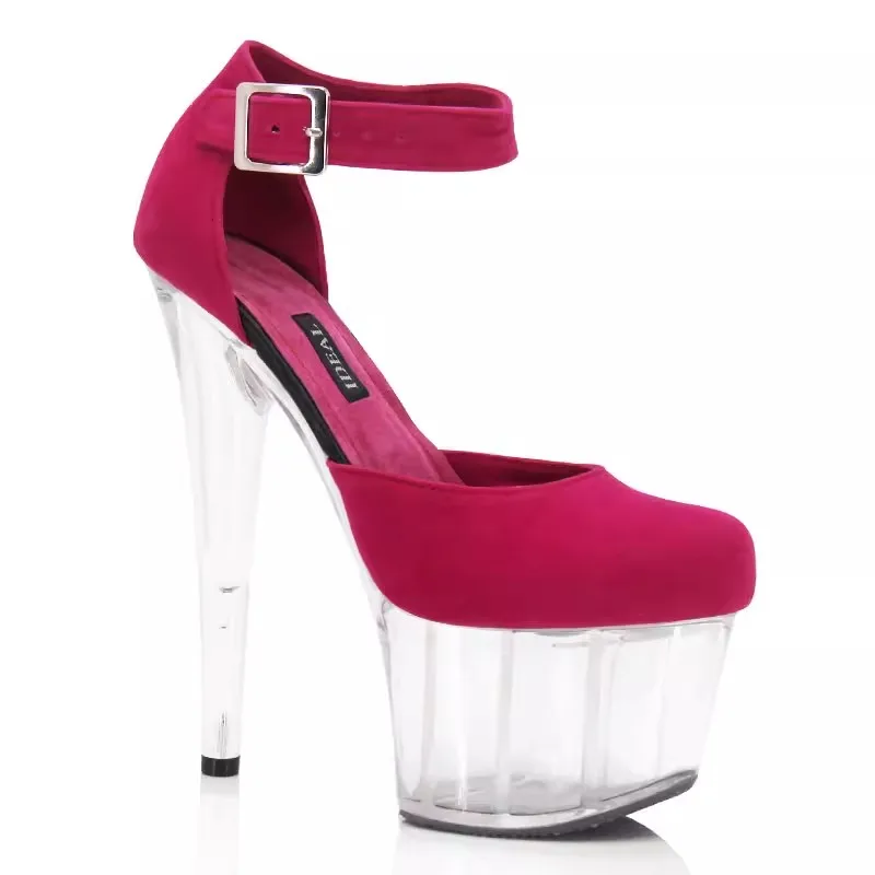 New Suede Sexy Exotic Pole Dancing Shoes Summer Women Sandals 17CM High Heels Buckle Strap Size 34-46 MA050