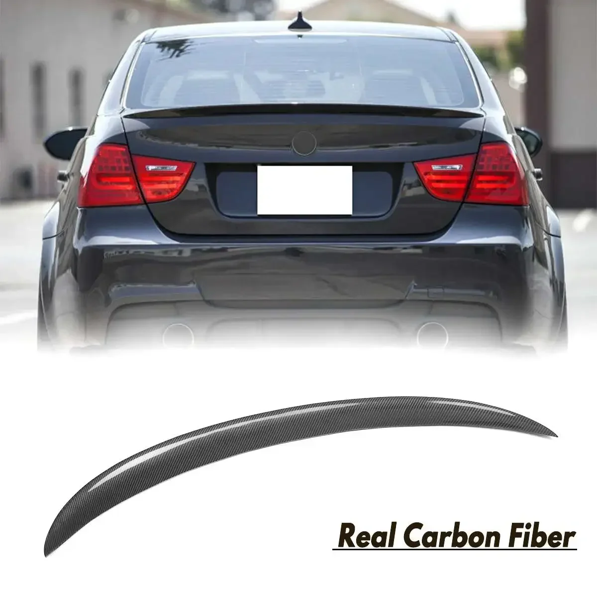 Real Carbon Fiber Glossy UV-Coating High Kick P/M4 Type Rear Trunk Spoiler Wing For BMW E90 2006-2011 M3 328i