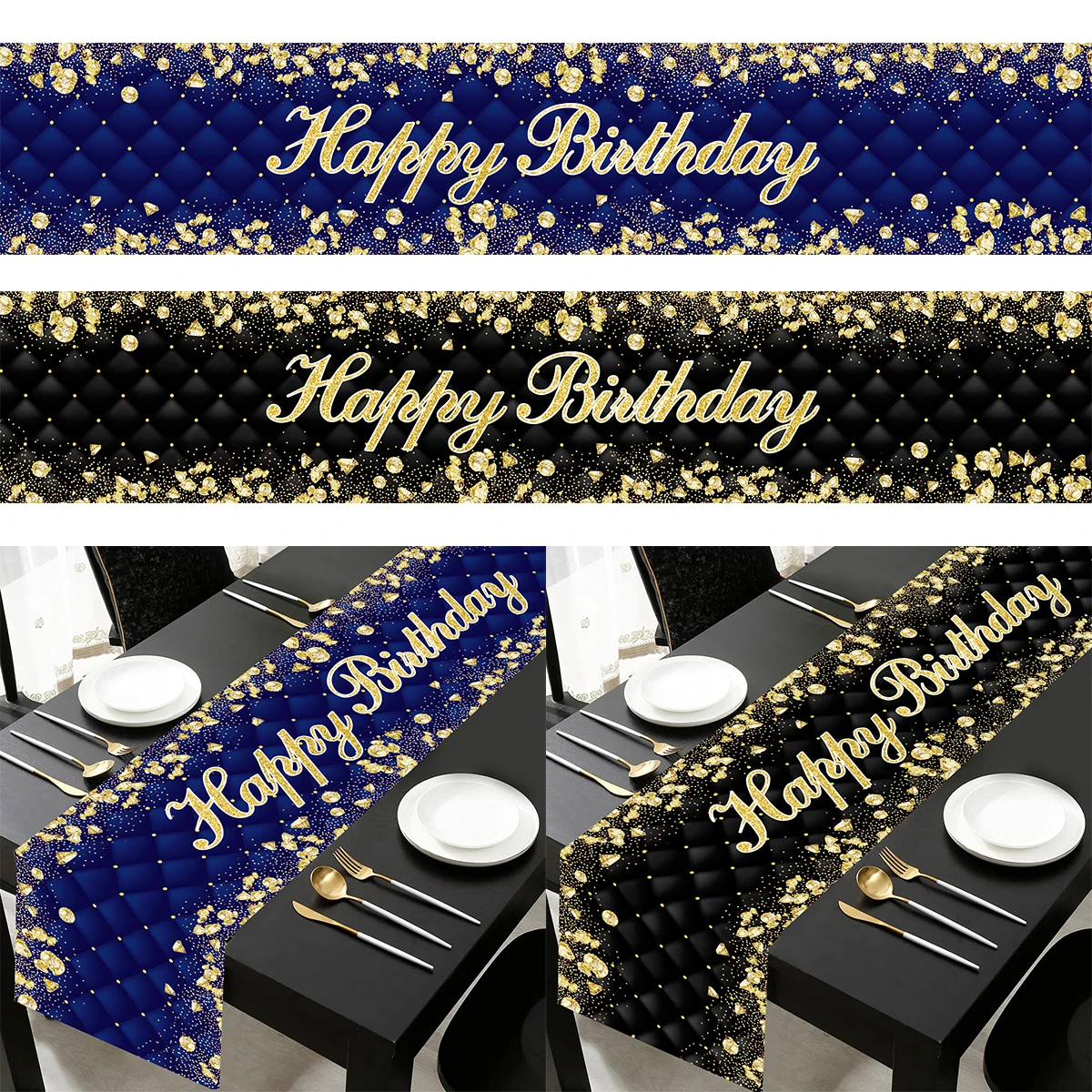 

Black Blue Gold Birthday Party Decoration Table Runner Tablecloth Adult 30 40 50 Birthday Party Anniversary Wedding Supplies