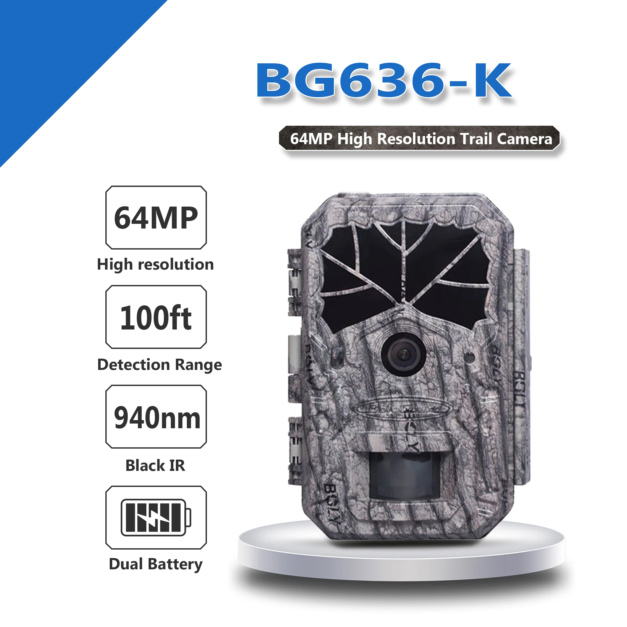 BG636-K 64MP 940nm Night Vision Hunting Game Camera 100ft Invisible Black IR Trail Game Camera for Wildlife Monitoring