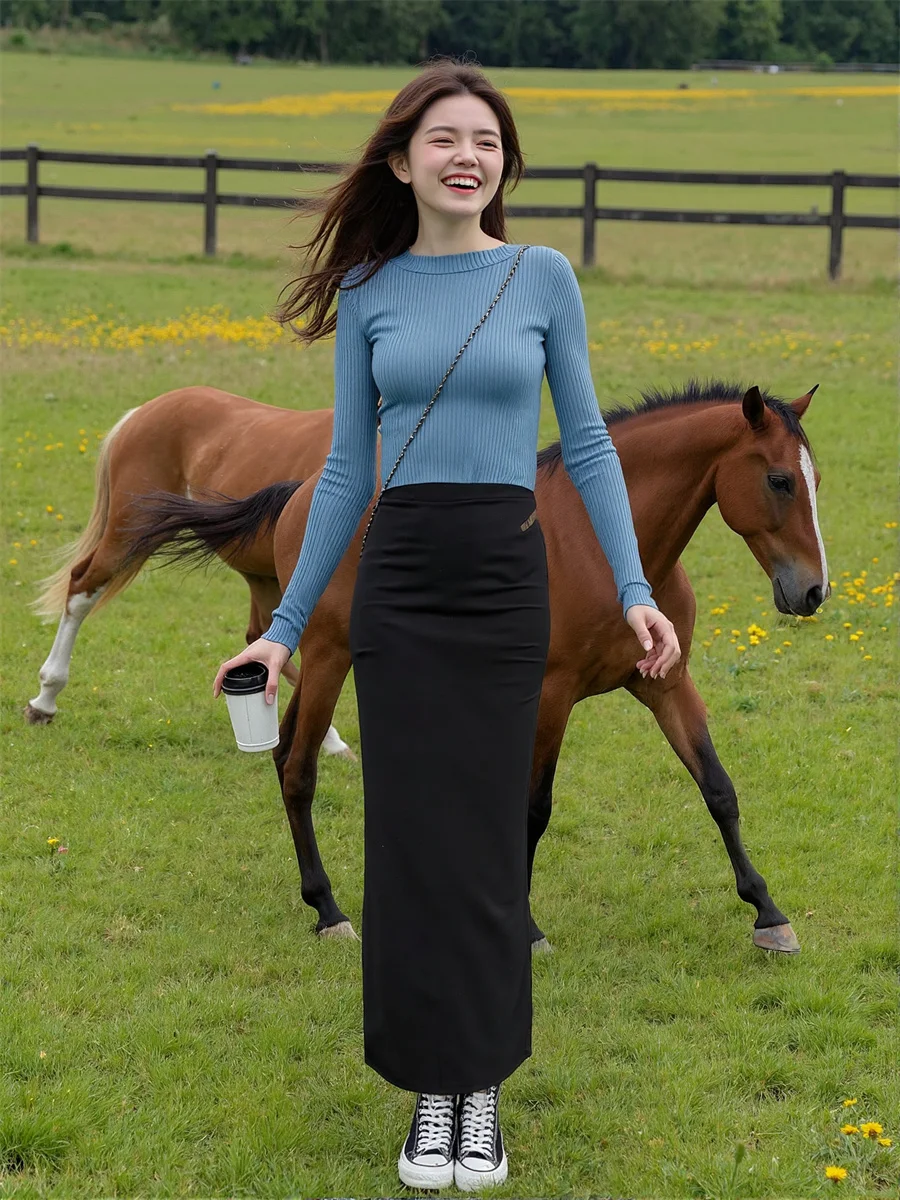 

Women'S Skirts Regular Fit Black Trendy Bodycon Skirt Women Ankle Length High Waist Formal Office Lady Simple Elegant Classic