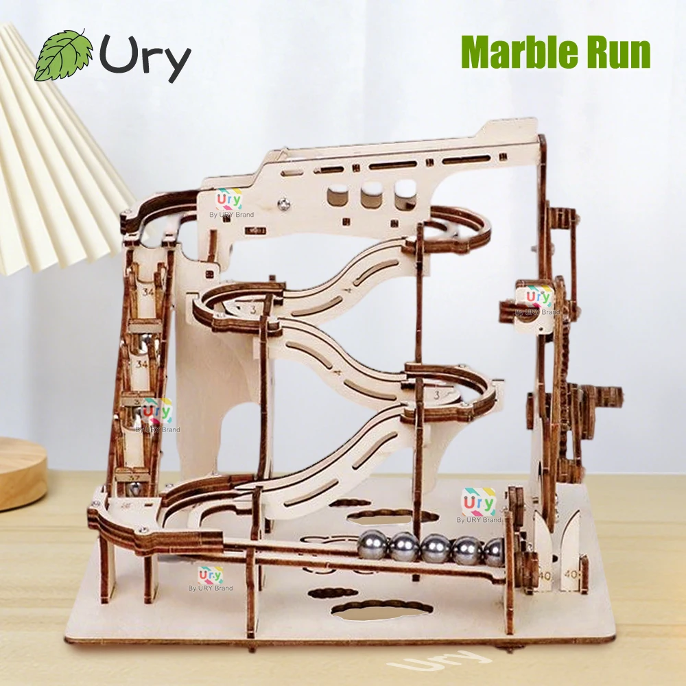 Ury 3D Wooden Puzzle Marble Run Set Maze Ball Track Device Mechanical Manual Model Science High Difficulty Assembly Toy for Gift
