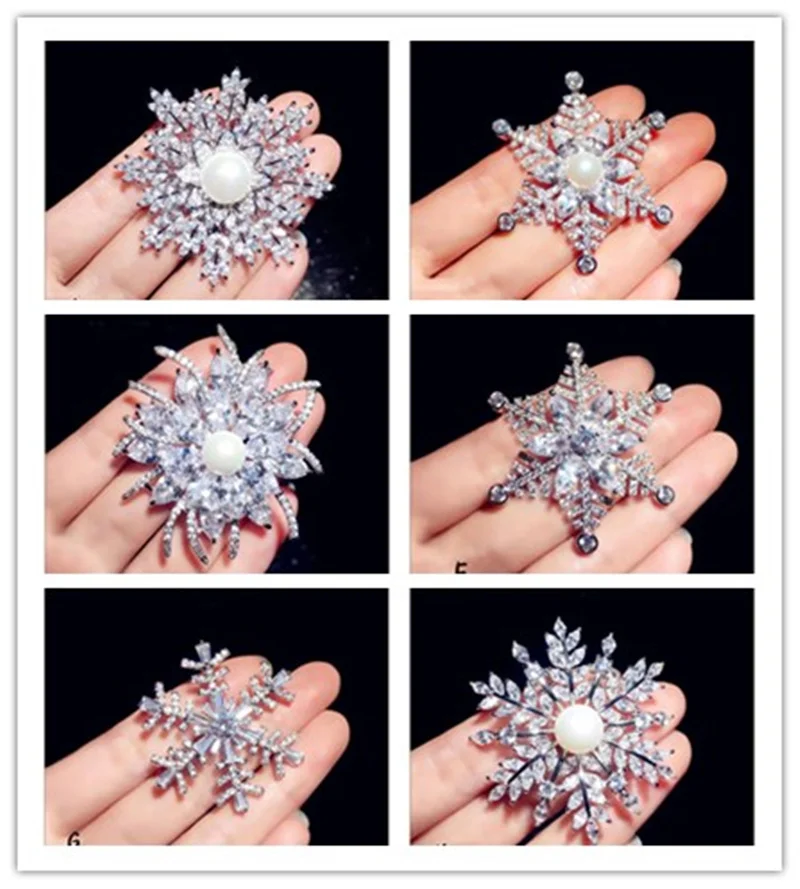 

Coat Pins Brooches For Women 925 Snowflake White Cubic Zircon Fine Jewelry Trendy Party Accessories High Quality Corsage Bijoux