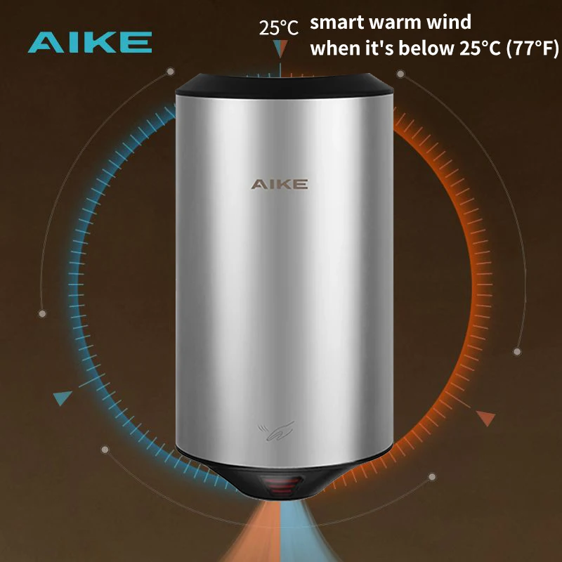 Asciugamani automatico AIKE asciugamani ad aria con sensore a parete in acciaio inossidabile per asciugatrice a mano commerciale da bagno AK2805