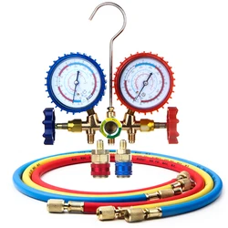 New Air Conditioning Pressure Gauge with Hose and Hook 3 Way AC Diagnostic Manifold Gauge Set for Freon For R12 R22 R404A R134a