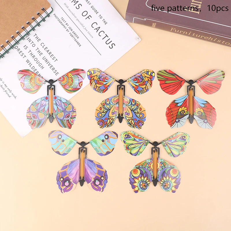 10 Pcs Magic Wind Up Flying Butterfly Surprise Box Explosion Box In The Book Rubber Band Powered Magic Fairy Flying Toy Gift