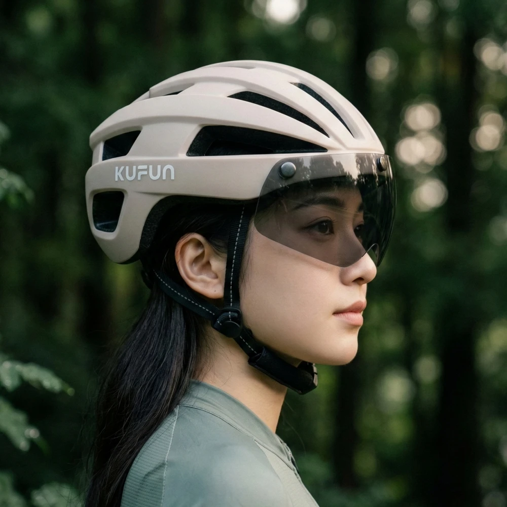 

KUFUN Cycling Helmet Goggles 2 IN 1 Gray lenses Magnetic Adjustable Road Bike Breathable Bicycle Lady Teenagers Children