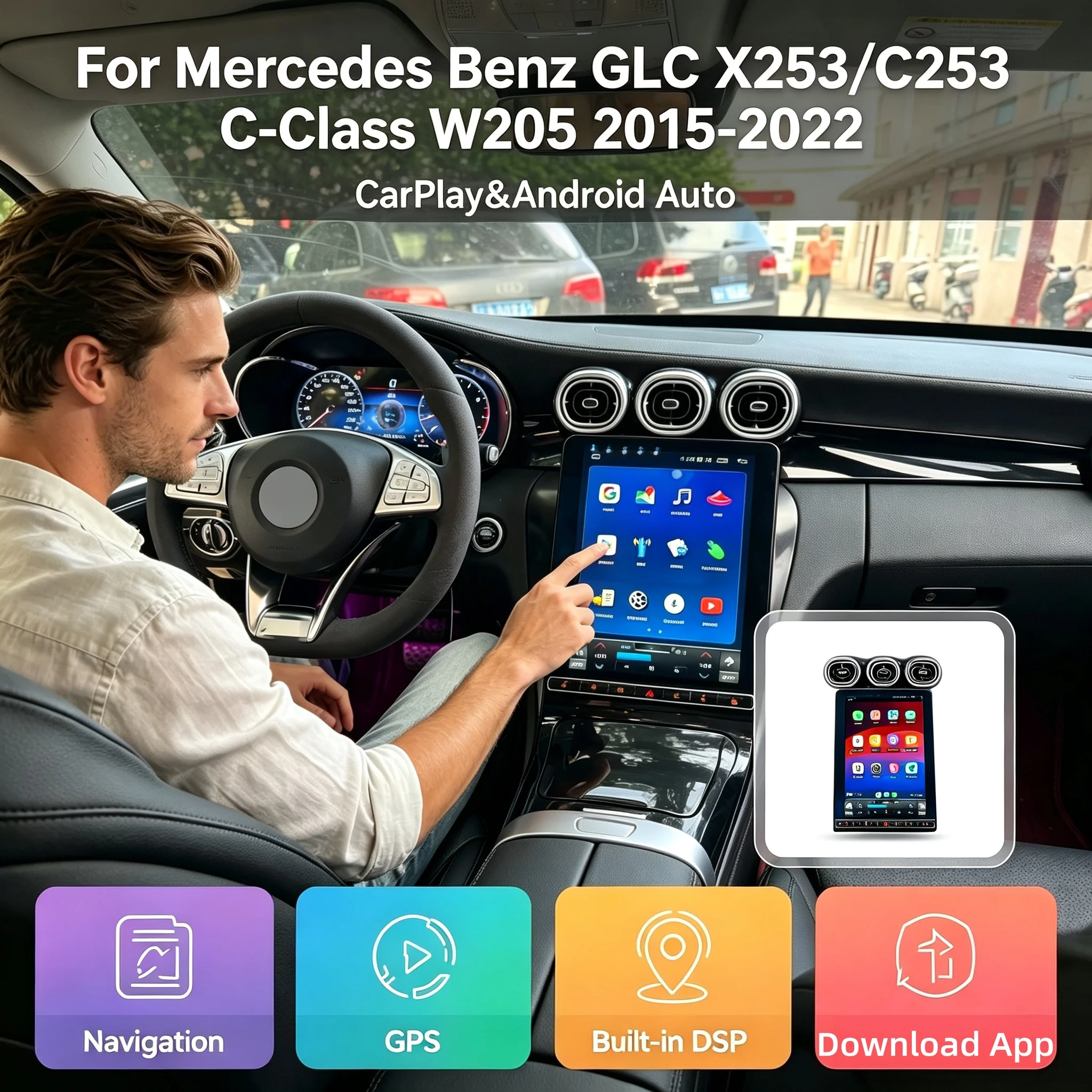12.1 inch Android Car Radio For Mercedes Benz GLC X253/C253 C W205 2015-2022 Carplay Auto Screen GPS Navigation Head Unit Stereo