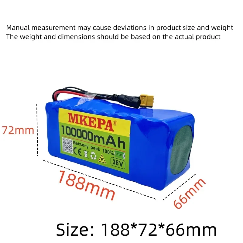 36V 10S4P 100000mAh battery pack 500W high-power battery 42V 100000mAh electric bicycle BMS 42V 2A charger with optional plug