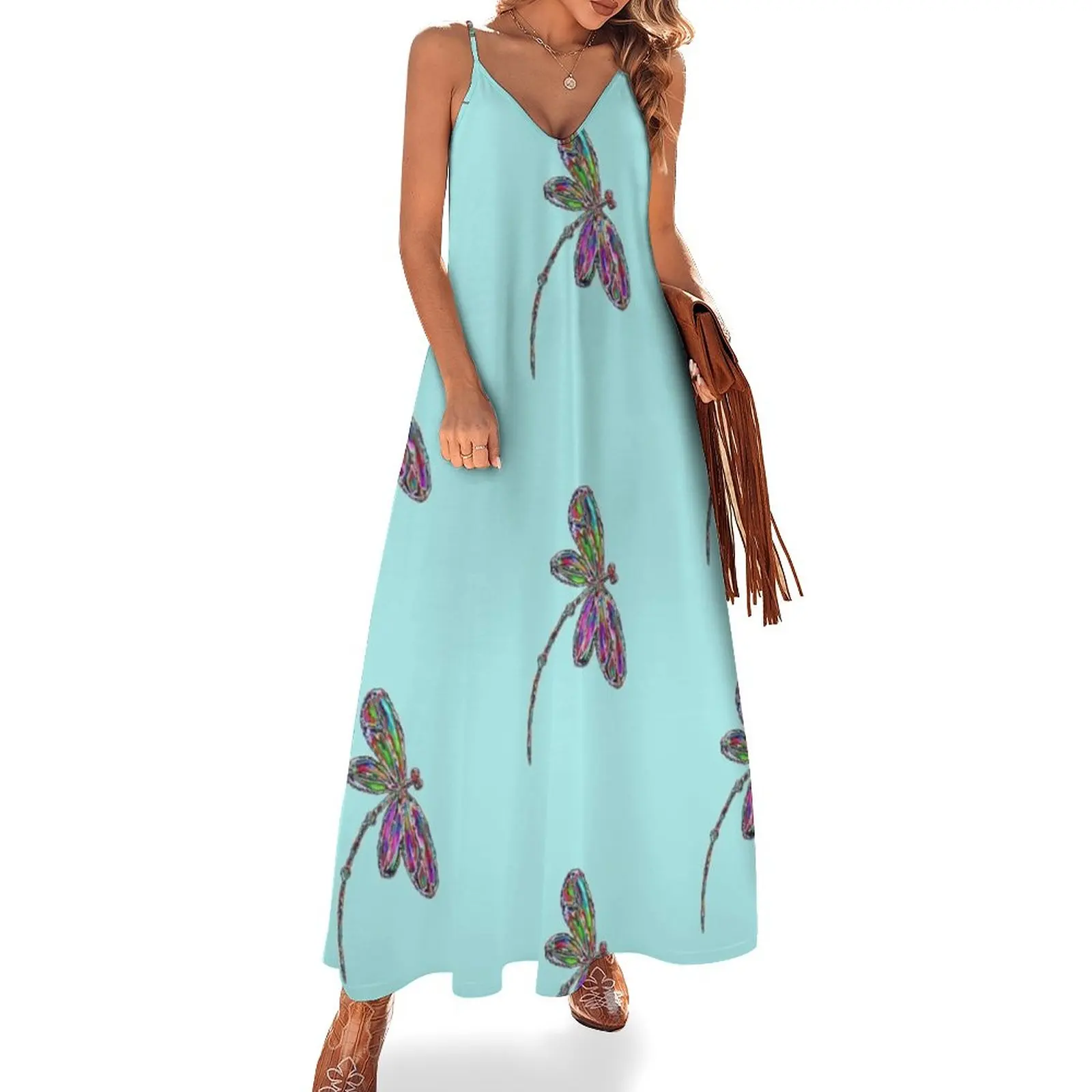 Dragonfly Neon Sleeveless Dress Long dresses Women long dress dresses for womens 2024