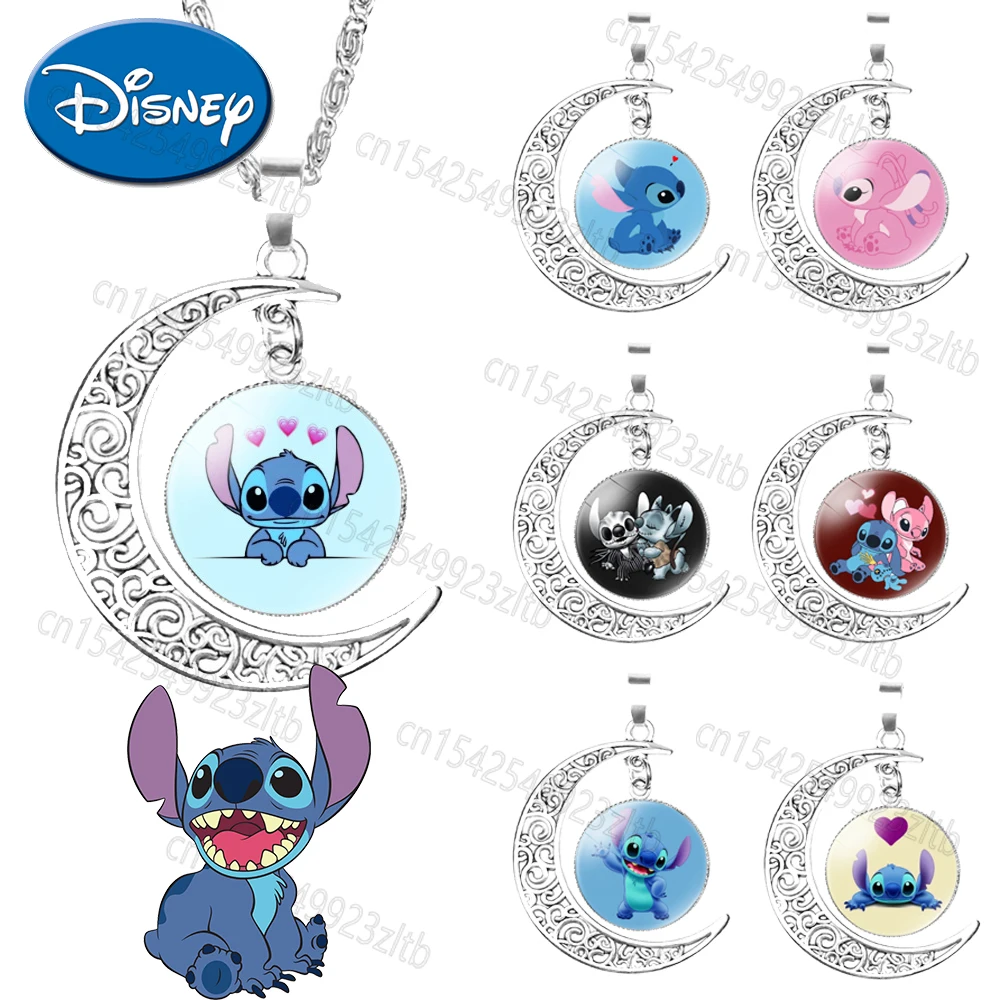 Disney Cute Lilo & Stitch Necklace Pendant Time Gemstone Anime Stich Fashion Accessories for Children Gifts Necklace Jewelry