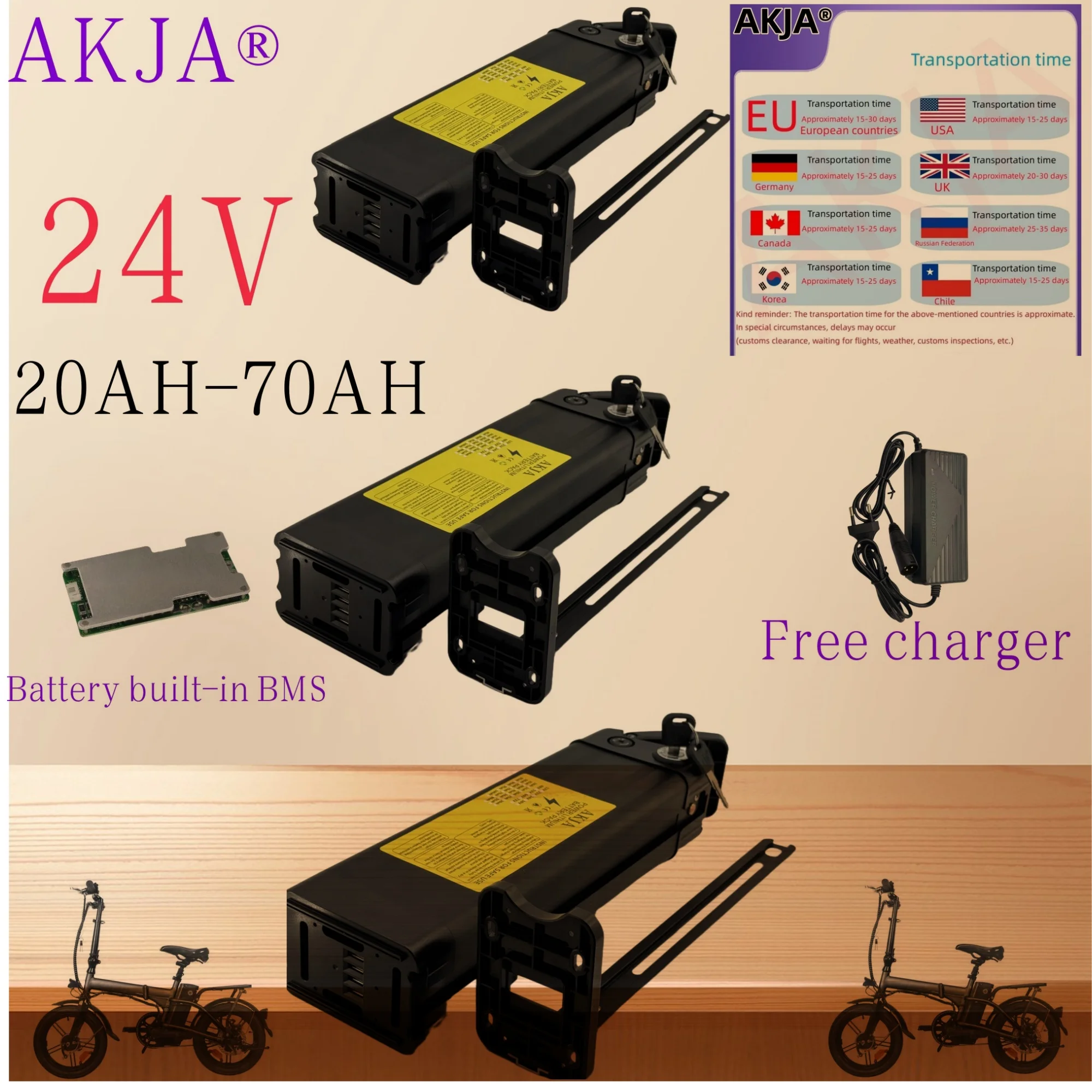 

Air transportation 24V80AH18650 lithium battery application assisted bicycle, suitable for Silverfish motors below 500W-2000W