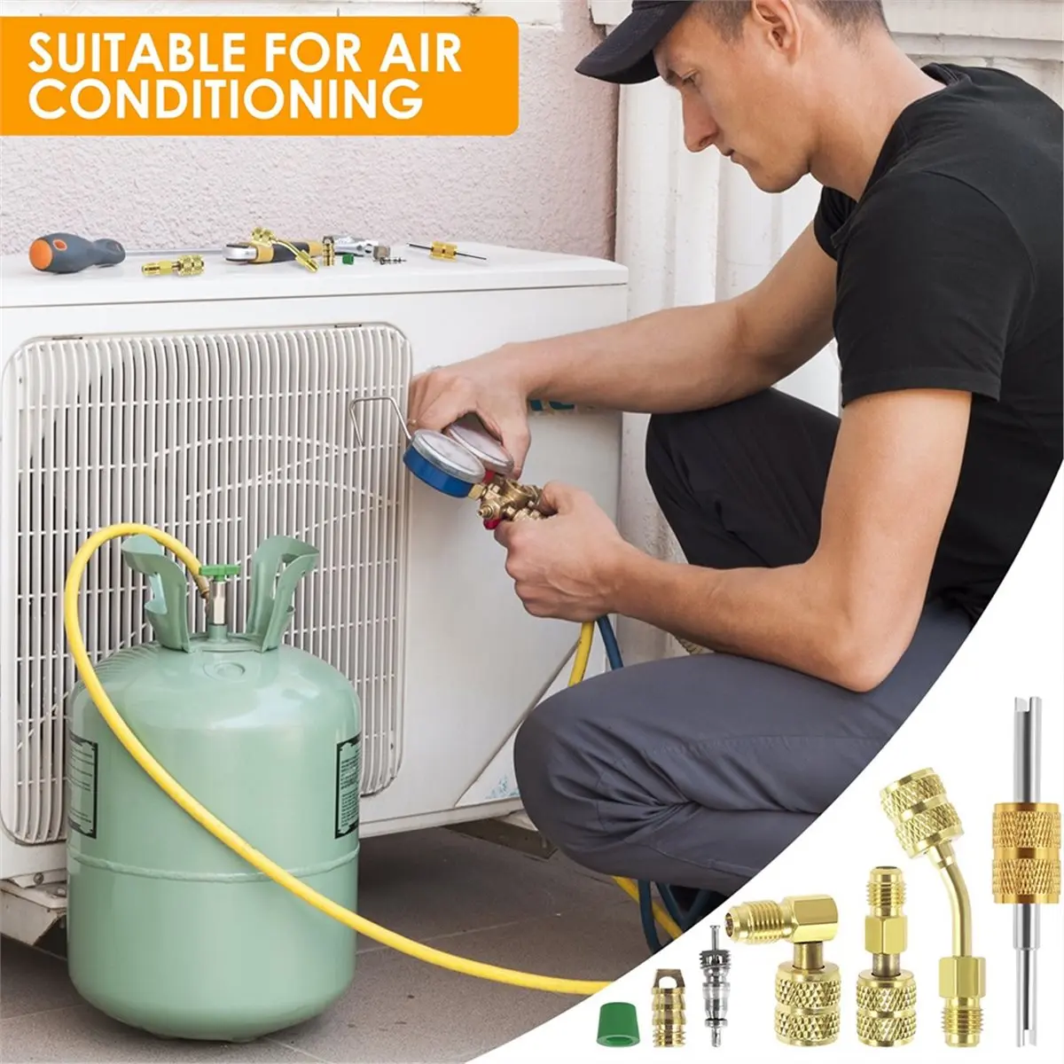 (A15I) Kit Adaptador R410 de Metal para Bomba de Vacío, Conector Convertidor R410-R22, Conexión de Manguera de Carga HVAC para Aire Acondicionado