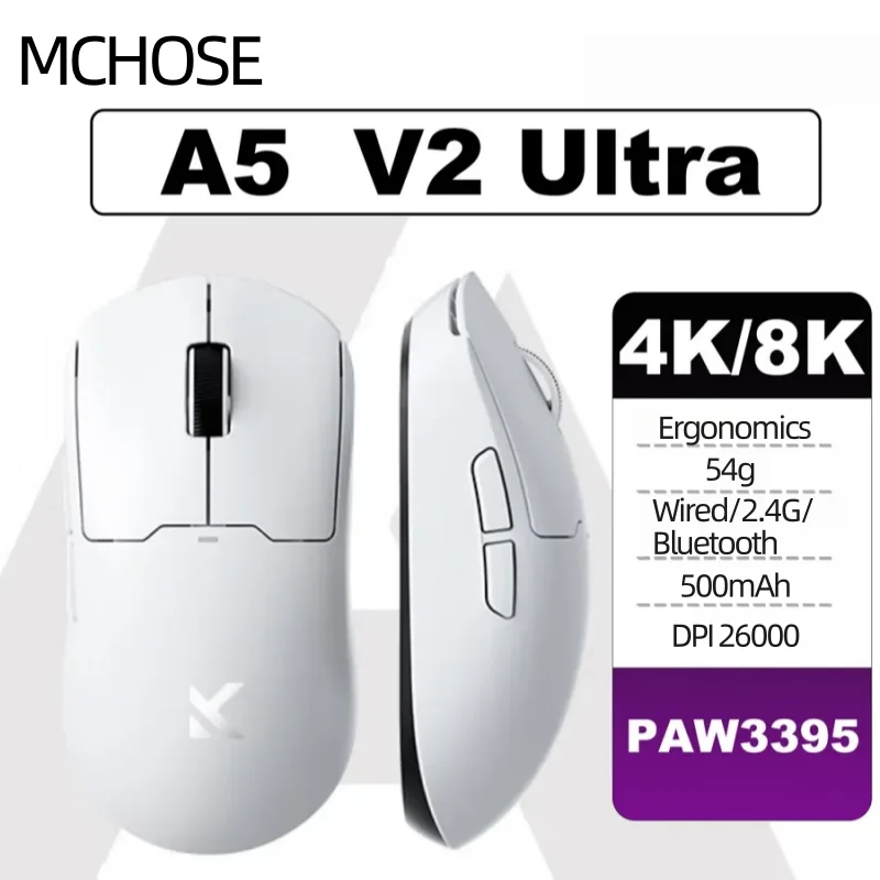 

MCHOSE A5 Ultra Mouse 26000DPI Three Mode PAW3395 Lightweight Wireless Game E-sports Office Mouse For FPS MOBA CSGO