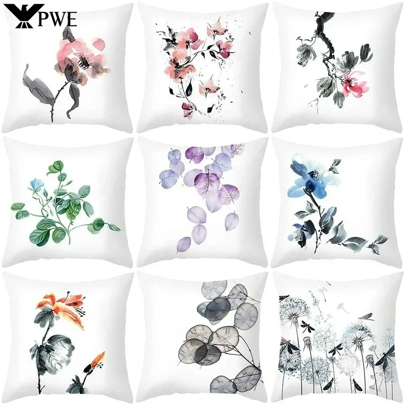 Fresh Ink Flower Print Pillowcase Office Living Room Car Ornaments Home Pillowcase