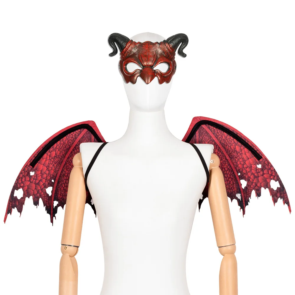 Nuovo set di maschere per ali di demone in tessuto non tessuto di Halloween, decorazioni per feste, oggetti di scena per spettacoli, cosplay