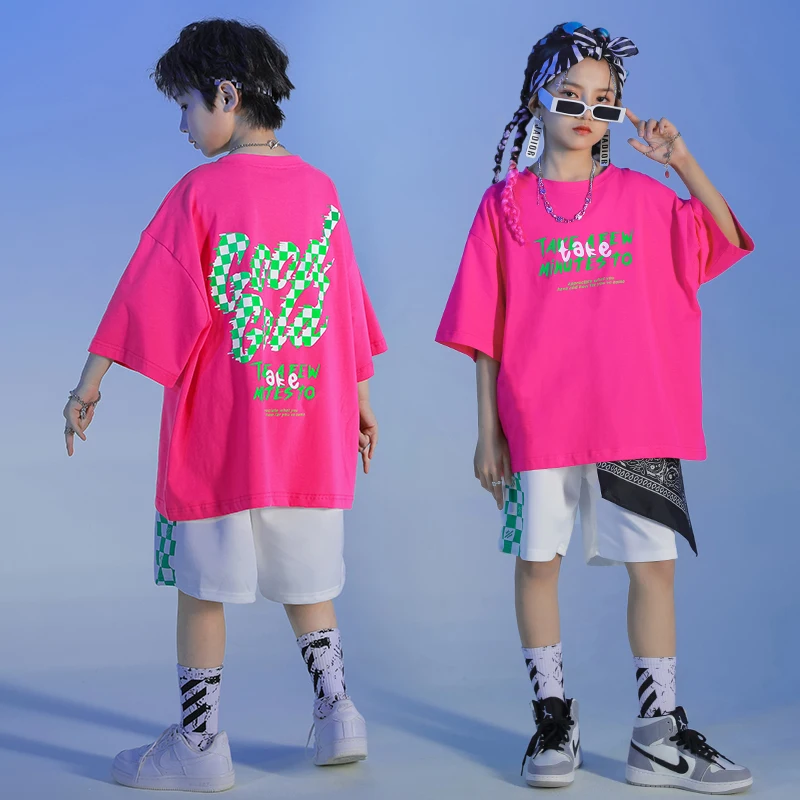 Adolescente Hip Hop Roupas Oversize Tshirt Tops Crianças Streetwear Shorts Para Menina Menino Jazz Dance wear Traje Crianças Roupas Rave