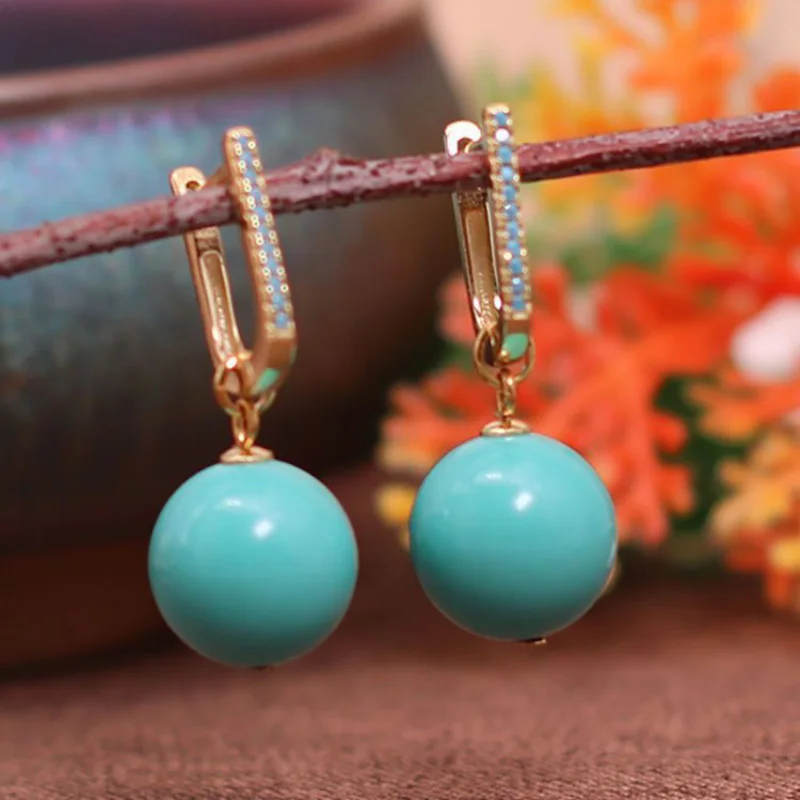 Classic diamond studded light green round beads earrings for women with turquoise earring Drop fashion banquet jewelry