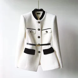 Chaqueta coreana blanca y negra para mujer, abrigo básico clásico Vintage de manga larga, ropa Formal femenina, Tops, otoño y primavera, 2024